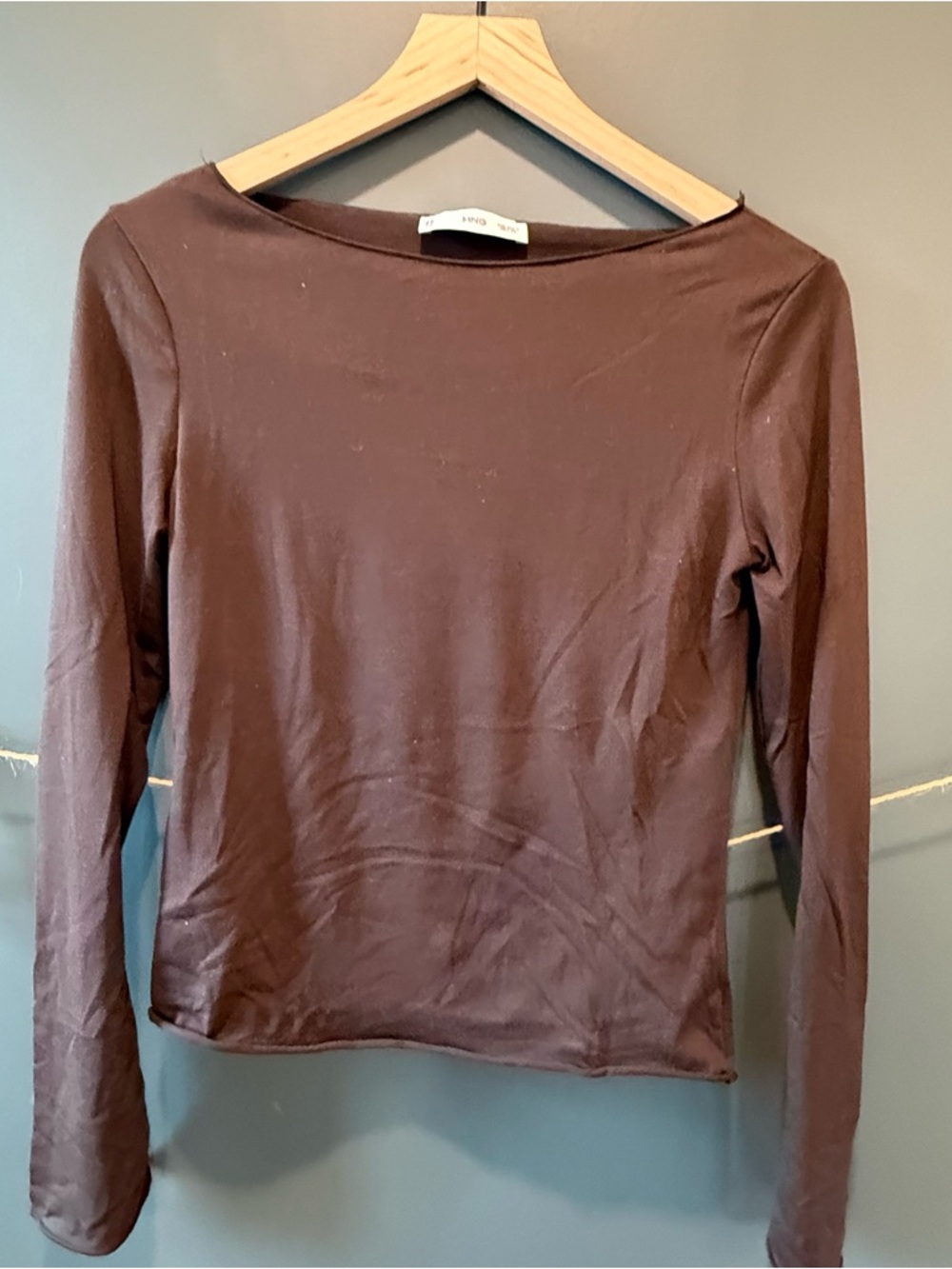 Mango Chocolate Brown Long-Sleeve Boat Neck Top